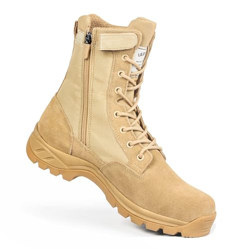 IODSON 8 Durchstichfeste Kampfstiefel Leicht Militär Stiefel Schwarz Springerstiefel Motorradstiefel Einsatzstiefel Herren&Damen mit seitlichen YKK-Reißverschlüssen Beige 38