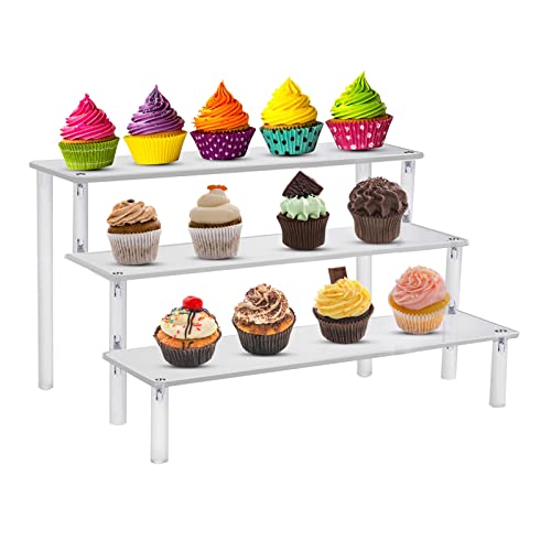 Yuechenggui Acrylic Display Stand,3 Tier Perfume Riser Organiser Cupcake Stand Table Top Decorative Clear Perfume Display Stand for Organising POP MART Toys LABUBU Funko Characters Food Desserts