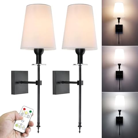 TOOTOO STAR Battery Operated Wall Sconce Set (2pcs), Non-Hardwired Dimmable Battery Powered for Bedroom, Living Room, Fireplace, Reading Room, Hallway Cover