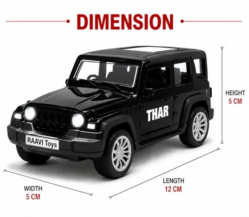 Image of Thar Roxx 1:32 Scale DieCast Metal Pull Back Action Openable Doors, 4x4 Thar Premium Car Toy with Lights and Music for Kids,Gift 2+yrs Girls & Boys (Thar 1:32 Scale Black)