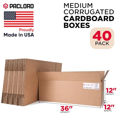 Image of Tall Cardboard Boxes 12 inchL x 12 inchW x 36 inchH (Pack of 40) - USA-Made Packing Boxes for Moving, Shipping, or Storage - USPS, UPS, FedEx Approved - Professional Packing Supplies for Moving | USA-Made Packing Boxes for Moving, Shipping, or Storage - USPS, UPS, FedEx Approved - Professional Packing Supplies