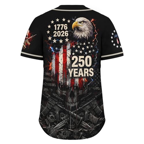 Men's Patriotic Skull Baseball Jersey 250 Years USA Independence Shirt American Flag Button Down Sports Jersey miniatura 5