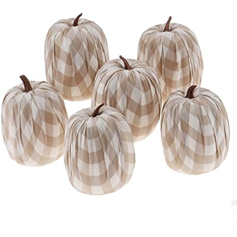 Woration 6 PCS Fake Artificial Burlap Pumpkins Decorations Faux Harvest Pumpkins for Wedding Thanksgiving Halloween Fall Home Christmas Display - Beige Cover