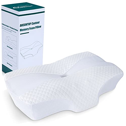 Cervical Pillow for Neck Pain Relief, Ansontop Neck Support Pillow for Pain Relief Sleeping Contour Ergonomic Orthopedic Pillows 2 Heights for Back/Side Sleepers with Breathable, Washable Cover