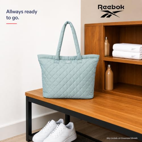 Image of Reebok Womens Tote Bag - Lightweight Carry On Puffer Quilted Tote Bag for Travel Work Travel and Daily Essentials