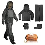 HOMEYA Bug Jacket S/M, Anti Mosquito Netting Suit with Zipper on Hood Ultra-fine Mesh Pants Mitt Socks with Free Carry Pouch for Protecting Hunting Fishing Men Women