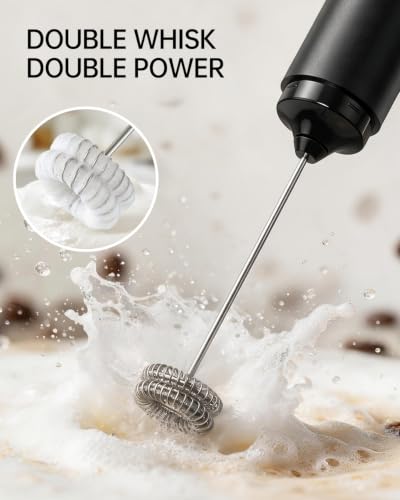 Image of CIRCLE JOY Upgraded Rechargeable Milk Frother Handheld, Electric Drink Mixer with Silicone Charging Port Cover and Longer Dual Coil Whisk Head, Dishwasher Safe, for Lattes & More
