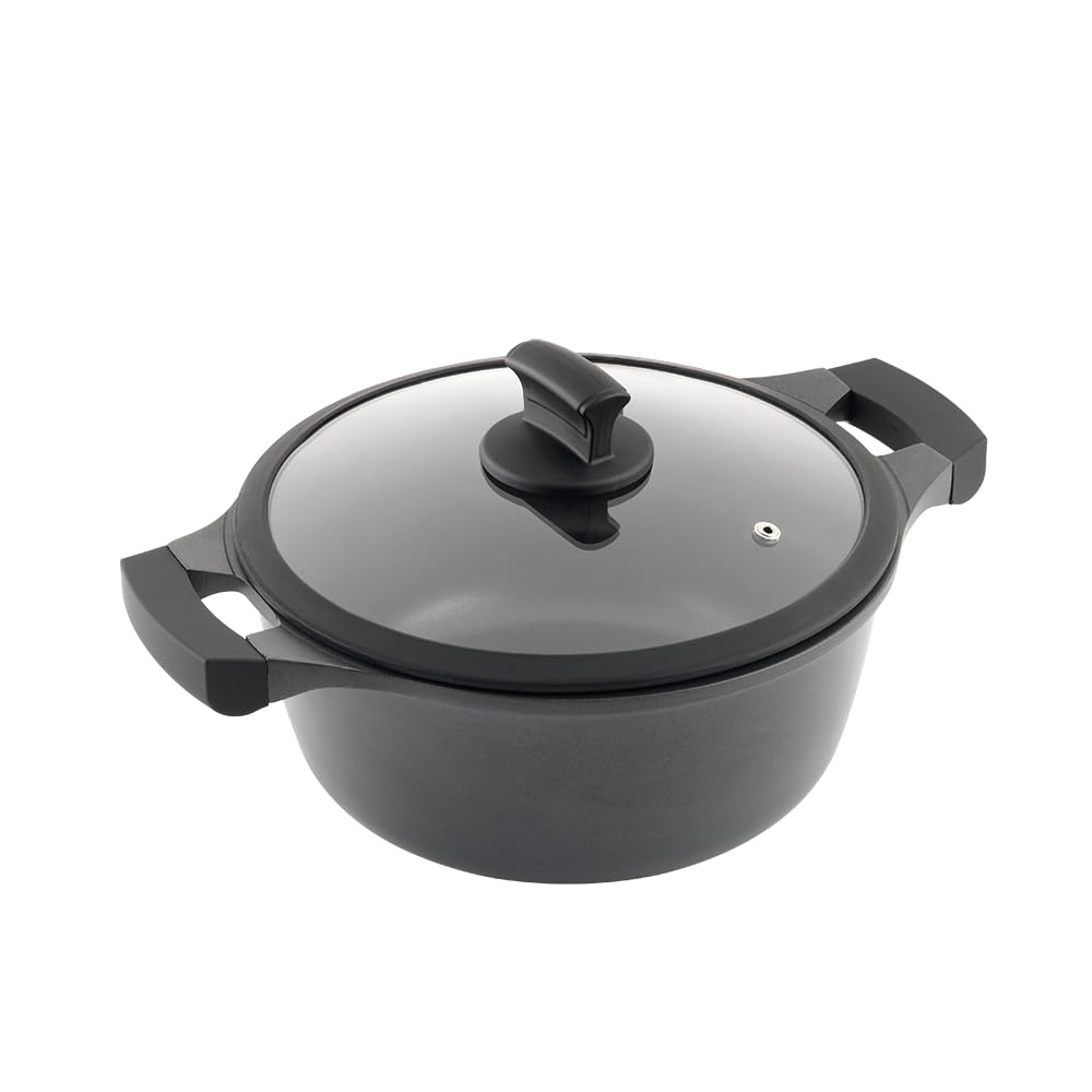 Metaltex XPERT - Deep Cast Aluminum Casserole 26 cm with Tempered Glass Lid