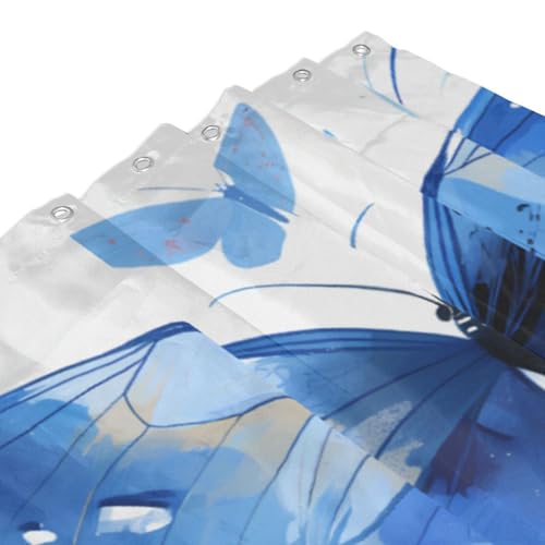 Rideau de douche imperméable en tissu polyester premium motif papillons bleus chic - 4