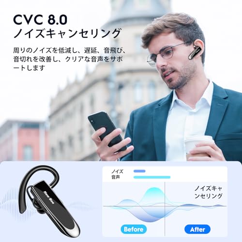 New bee Bluetooth イヤホン 片耳 ブルートゥースイヤホン 耳掛け式 マイク内蔵 ハンズフリー通話 260mAh大容量バッテリー 24時間連続使用 1440時間スタンバイ 左右耳兼用 SIRI対応/CVC6.0ノイズキャンセリング 軽量 快適装着 運転/在宅勤務/テレワーク/LINEチャット/zoom会議/仕事/通学/ウォーキングに対応 商品画像2