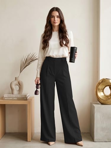 Image of GRECIILOOKS Trousers for Woman | Womens High Rise High Waist Flared Korean Style | Formal Pant for Women Office Wear| Track Pants for Womans Elegant for College & Events (Available in Plus Size)