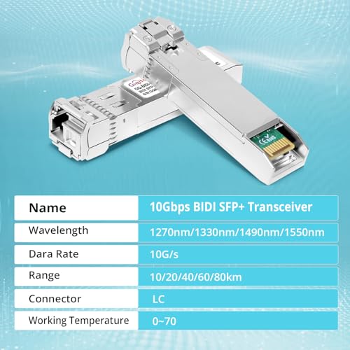 Image of 1 Pair 10GBASE-BX80-UD BiDi SFP+ Module, TX-1490nm /1550nm, RX-1550nm /1490nm 80km DDM Simplex LC SMF Optical Transceiver Networking Mini Gbic for Brocade 10G-SFPP-BXU-80K / 10G-SFPP-BXD-80K