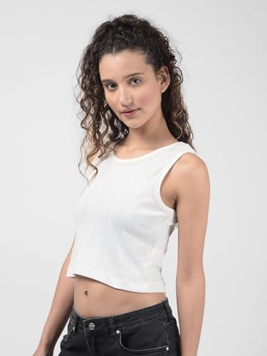 Image of Numero Uno Women Self Design Slim Fit Crew Neck T-Shirt