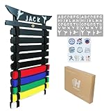 HXRROO Martial Arts Belt Display Rack, Wooden Wall Mount, Karate and Taekwondo Belt Holder (Pine Wood, Black)