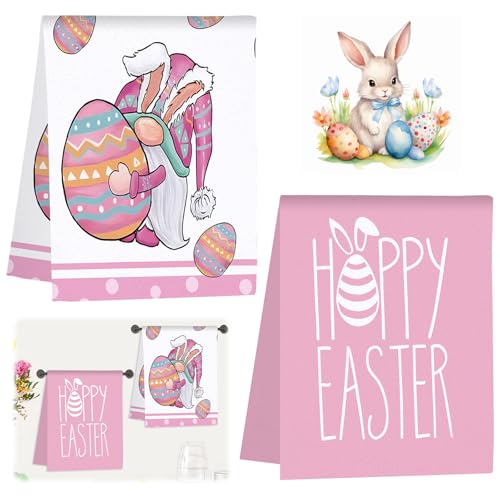 GAROMIA Strofinacci pasquali, conigli, uova di Pasqua, 2 pezzi, Happy Easter Pasqua, 40 x 60 cm, per Pasqua, Natale, vacanze, regali