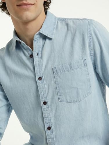 Image of Amazon Brand - INKAST Men Washed Cotton Twill Denim Casual Button Down Shirt | Full Sleeves | Regular Fit | Stylish Summer - Everyday Wear