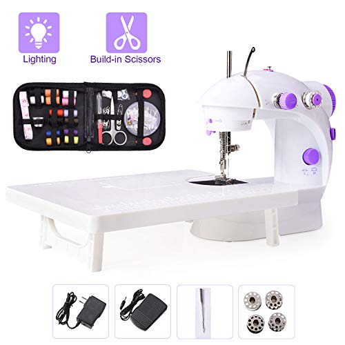 Suteck Mini Sewing Machine for Beginners Portable Electric Sewing Machines with Extension Table, with 68pcs Sewing Kit