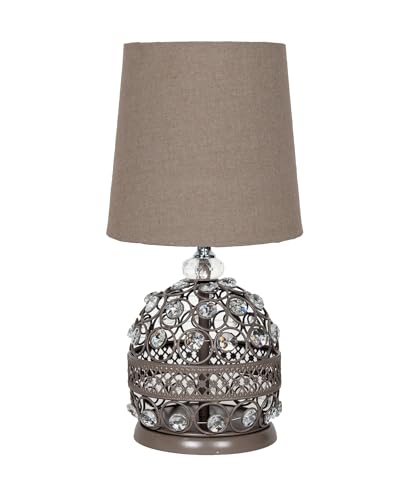Image of Homesake Modern Small Crystal Table Lamp, Contemporary Bedroom Bedside Nightstand Lamp, Morden Minimalist, Desk Globe Lamp for Living Room Girls Kids Room, Fabric Shade (Grey)
