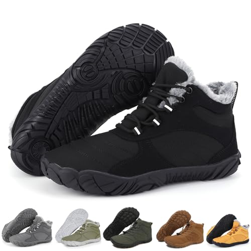 Hike Winter Barefoot Shoes Women Men, Winter Snow Boots Minimalist Suede Slouchy Shoes Waterproof & Wide Toe Box & Non-Slip Running Walking Boots Sneakers
