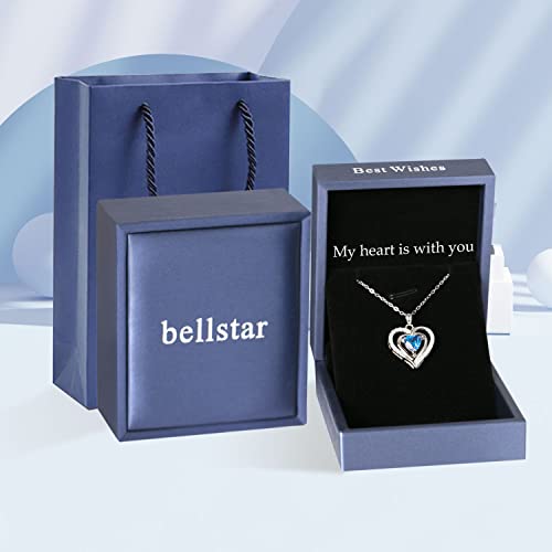 Bellstar 925 Sterling Silver Mar Birthstone Necklaces For Women, Girls,Ocean Blue Birthstone Necklace, 24K Gold Plated Zirconia Birthstone, For Birthday Christmas Valentine's Mothers' Day Jewelry Gifts #TOP5