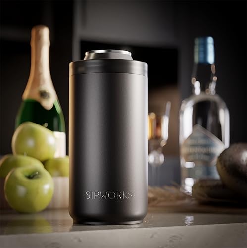 Sipworks Universal Can Cooler - Fits All - Insulated Slim Can Cooler for 12 oz Regular or Slim Cans & Bottles - Double-Walled Stainless Steel Can Cooler | Olive by Sipworks - Image 3