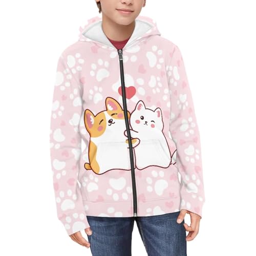Image of Unisex Zipper Sweatshirt Boys Girls Hooded with 2 Pocket Pullover Hoodies for 6-16Y Kids