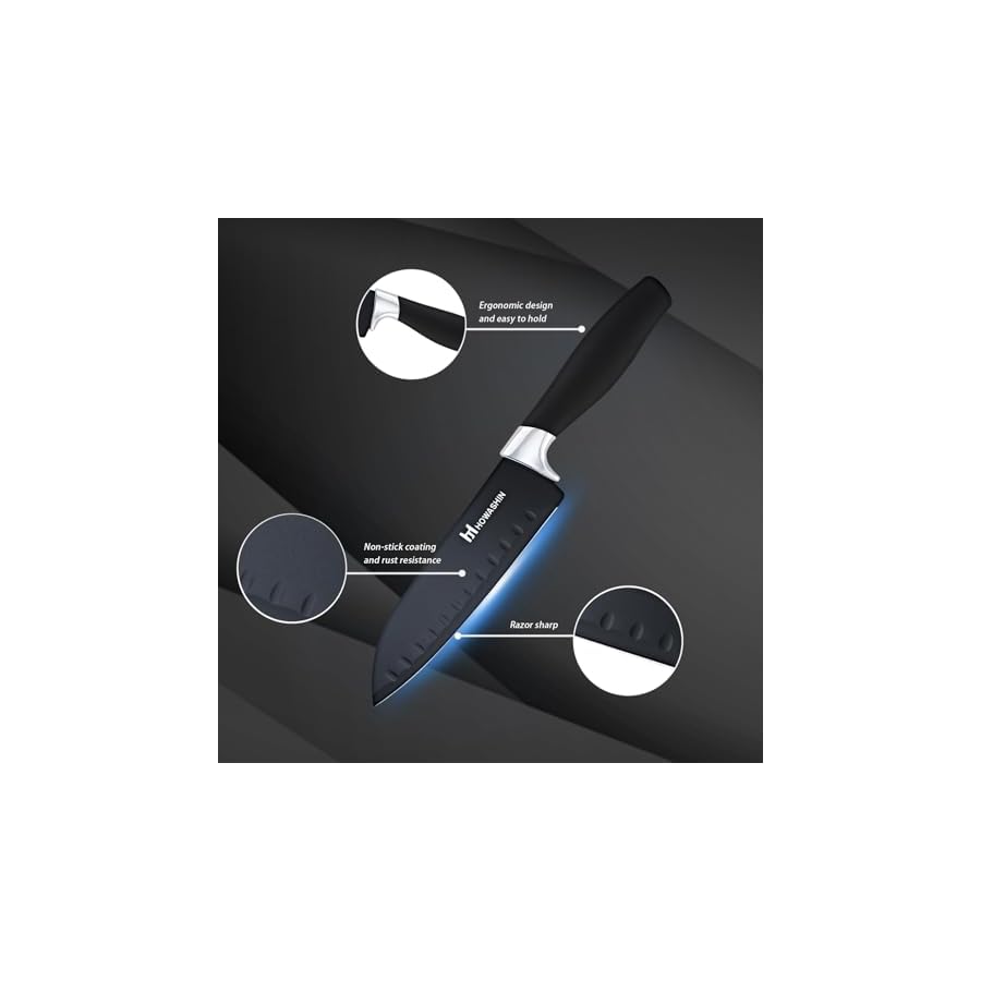 Knife-Set-14-Pieces-Knives-Sets-for-Kitchen-with-Block-High-Carbon-Stainless-Steel-Black-Kitchen-Knife-Set-with-Non-Slip-Ergonomic-Handle-Dishwasher-Safe-with-Sharpener-Rod Knife Set, Howashin 14 Pieces Knives Sets for Kitchen with Block, High Carbon Stainless Steel Black Kitchen Knife Set with Non-Slip Ergonomic Handle, Dishwasher Safe, with Sharpener Rod