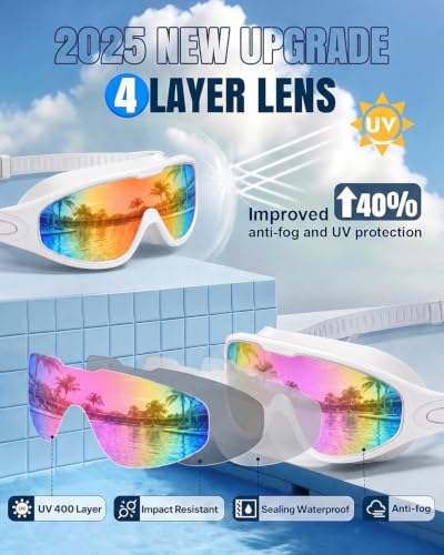 Image of Swim Goggles 2 Pack, Wide View Anti Fog&UV Swimming Goggles for Audlt, No Leak Pool Beach Essentials for Men Women