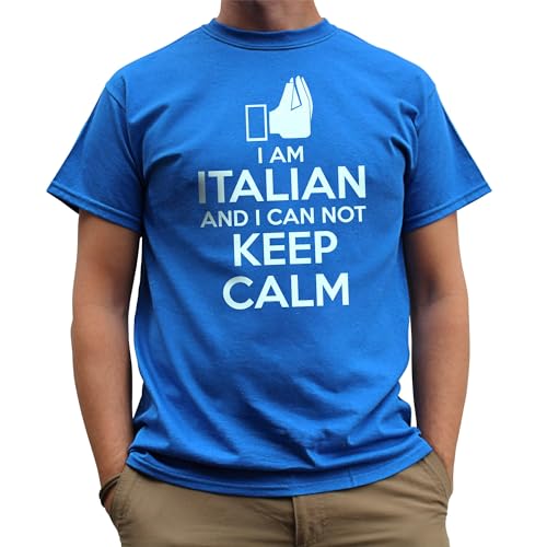 Nutees I Am Italian And I Can Not Keep Calm T-Shirt da Uomo (Blu Reale), XX-Large