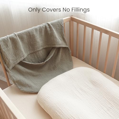 Image of Konssy Muslin Baby Lounger Cover 2 Pack, 100% Cotton Newborn Lounger Cover, Soft and Breathable Baby Nest Slipcover for Boys Girls (Fog Green,Cream)