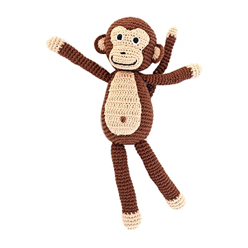 Crochet singe avec hochet Sindibaba doudou tricot éveil bébé 30 cm