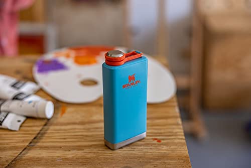 Image of Stanley Adventure Pre-Party Flask 8 oz | Leakproof Hip Flask | Hinge Connected Never Lose Cap | Insulated Stainless Steel Liquor Container | BPA-Free | Azure