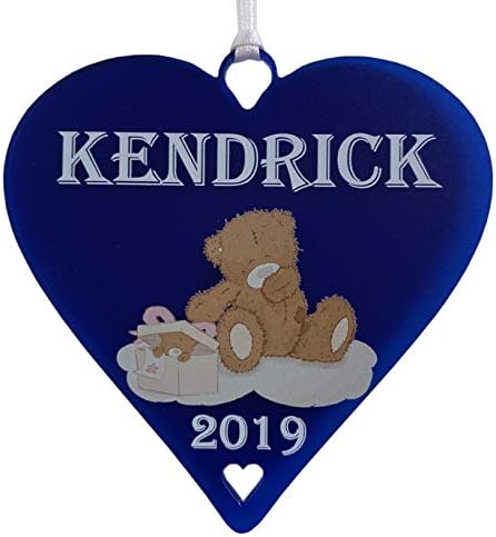 Girls & Boys Christmas Teddy Heart Personalised Acrylic Christmas Tree Decoration / Bauble / Plaque / Gift 1st Christmas (Red)