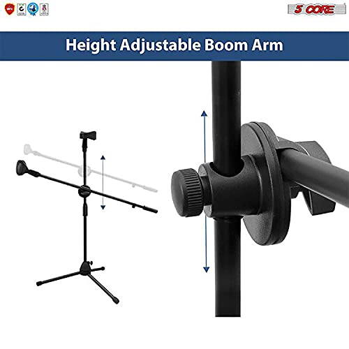 5 Core Dual Microphone Stand, Foldable Tripod Boom Mini Mic Stand On-Stage Stands Short Adjustable Mic Floor Stand For Singing 360 Rotating With Dual Mic Clip Holders Ms Dbl S #TOP4