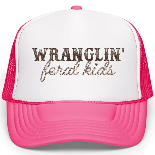 Image of Olive Loves Apple Wranglin' Feral Kids Trucker Hat for Mom and Dad Funny Western Style Cap for Women and Men