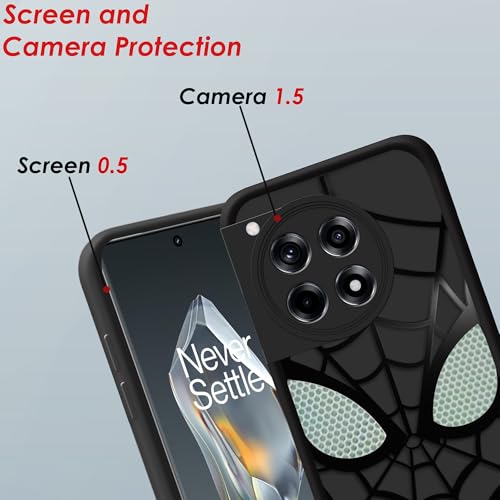 Image of Stylish Spider Back Case Cover Compatible for OnePlus 12R 5G | Spidey Face Mask Case | Soft Silicone | Camera & Full Body Protection | Shock Proof | (Black)