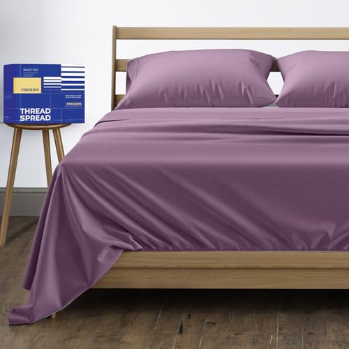 Image of THREAD SPREAD California King Bed Sheets, Luxury 1000 Series Paradise Collection 100% Egyptian Cotton Cal King Sheets Set (4 PC, Plum), Silky Soft, Cooling, 16 inch Deep Pocket Hotel Sheet Set