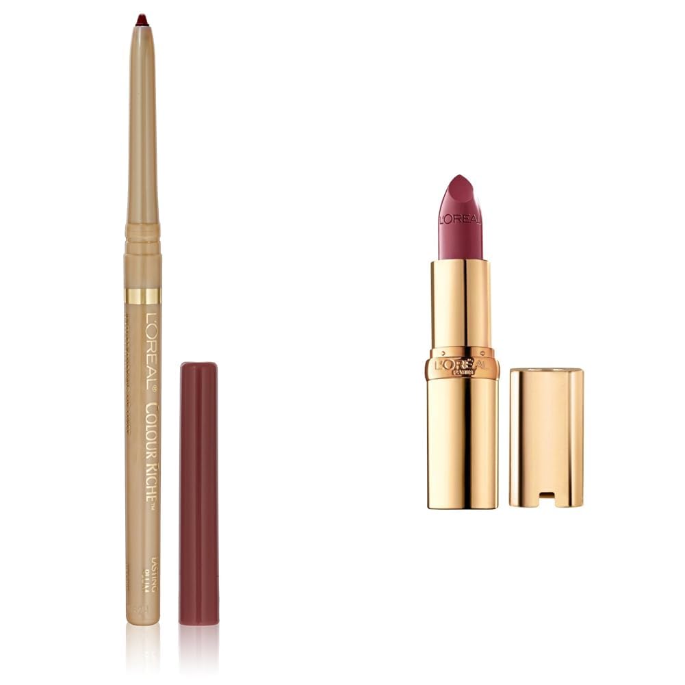 L'Oreal Paris Colour Riche Lip Liner Lasting Plum 0.007 oz and Colour Riche Lipstick Blushing Berry 1 Count Bundle