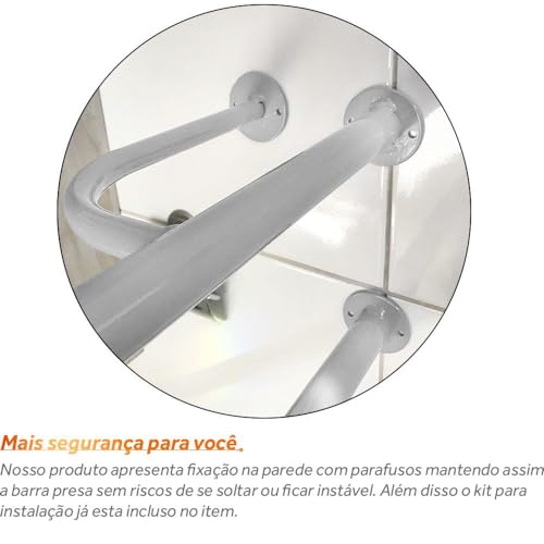 Barra Suporte Esquerda Aço P/Vaso Sanitário Segurança Idoso Branco