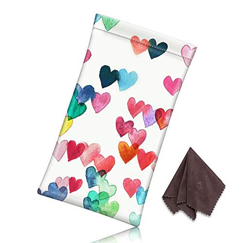 Image of FINTIE Soft Eyeglasses Case with Cleaning Cloth, Portable Squeeze Top Vegan Leather Glasses Pouch, Sunglasses Eyewear Bag