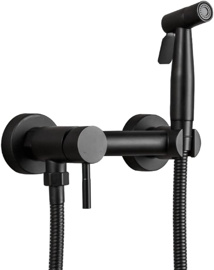 Toilet Bidet Kit - Matte Black Brass Handheld Bidet Sprayer - Hot and Cold Water Toilet Shower Head