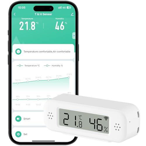 Comboss WLAN Hygrometer Thermometer Innen, Temperaturs- und Feuchtigkeitssensor mit Benachrichtigungsalarm für Remote-Applikationen, kostenloser...