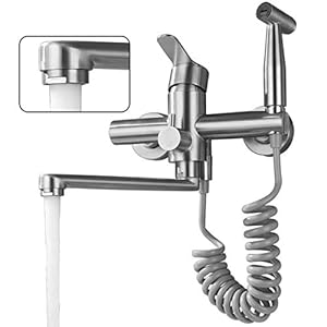 Wasserhahn Wandmontage Schwarz,küchenarmatur Wandmontage,Mit Spritzpistole Und 2 Wasserstrahlarten, Wasserhahn Wand Schwenkbarem 360°-Auslauf,Einfache Montage Küchenarmatur Wandmontage (schwarz)