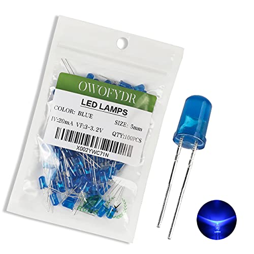 OWOFYDR 100pcs 5mm Blue diffused LED diode lamp (Color Lens Frosted Round DC 3V 20mA) Lighting Bulb lamp Electronic Component Indicator Light Emitting diode