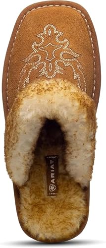 Image of ARIAT Women's Jackie Square Toe Warm Soft Genuine Suede Leather Indoor Outdoor Slippers with Plush Collar
