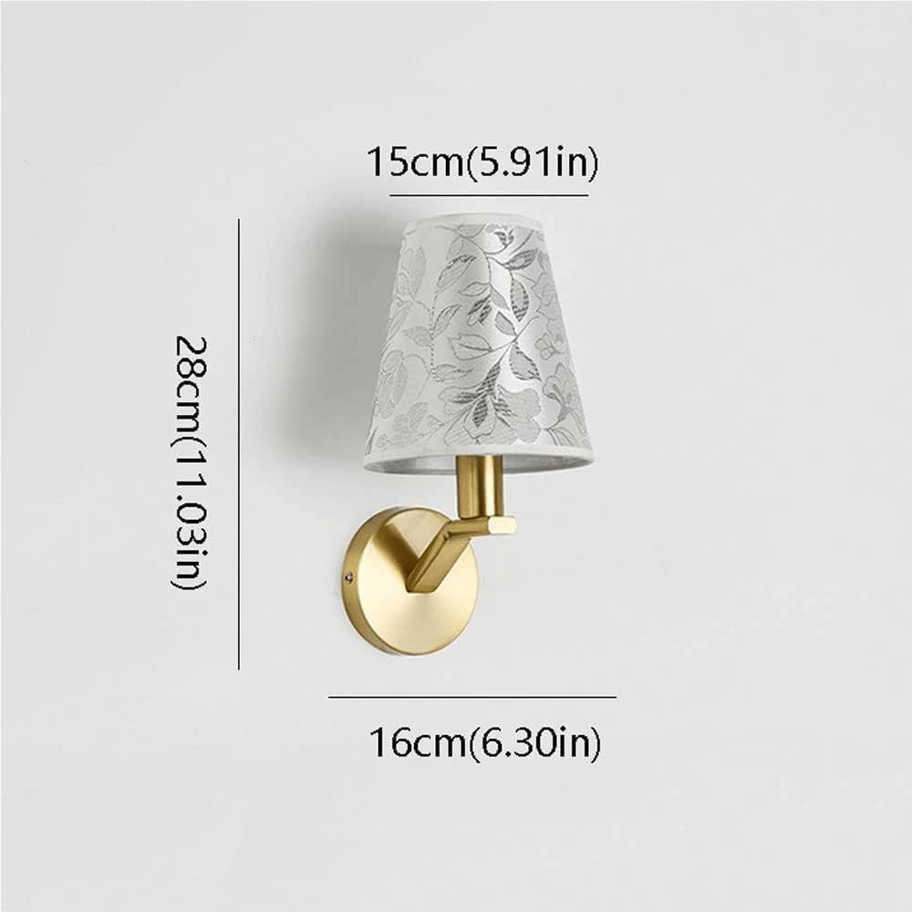 Lámpara de Pared Amena de Cobre con Base E14/E12, Pantalla de Tela Creativa, Aplique de Pared Empotrado para Dormitorio, Estudio, Comedor, iluminación de Pared Interior, Ahorro de energía.