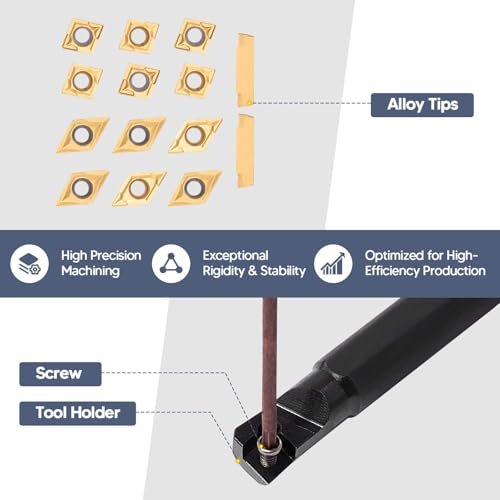 Lathe Turning Tool Set, 8mm Shank Metal Lathe 7Pcs Lathe Tools for Grooving, Threading, and Semi-Finishing - Includes 2 Box Carbide Inserts (8mm) 4 Lathe Turning Tool Set, 8mm Shank Metal Lathe 7Pcs Lathe Tools for Grooving, Threading, and Semi-Finishing - Includes 2 Box Carbide Inserts (8mm) - Image 4