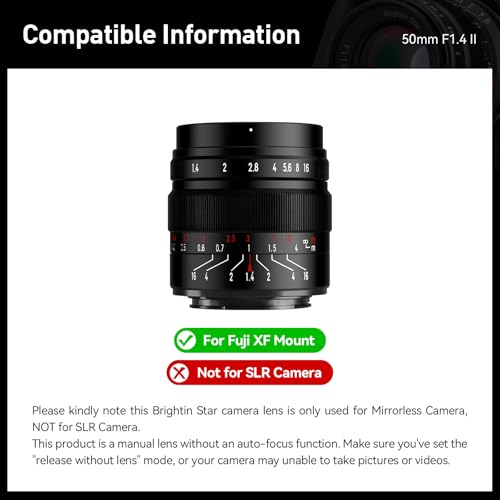 Image of Brightin Star 50mm F1.4 Manual Focus Prime Lens for Fujifilm XF-Mount Mirrorless Cameras - APS-C MF Large Aperture Standard Fixed Lens, Fit for XT5, XT4, XT30, XPRO3 /2, XT200, XS-10, XA7, XE4 /2, XH1 /2