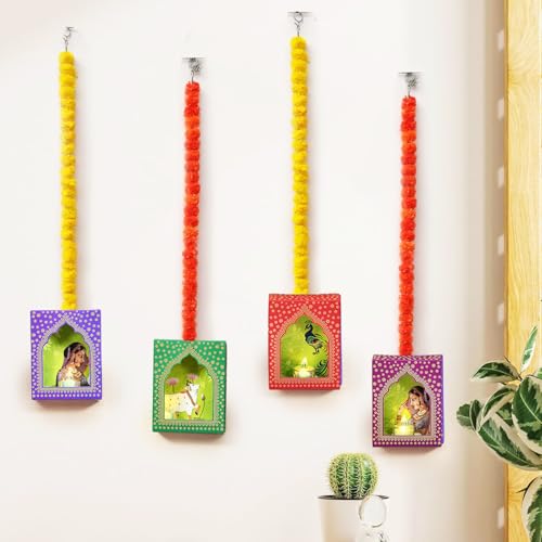 Image of CraftVatika LED Jharoka Deep Hanging - Set of 4 Diwali Decoration Items Marigold Garland Decoration, Wall Hanging Decor Items Home Decor Festive Decor Items,