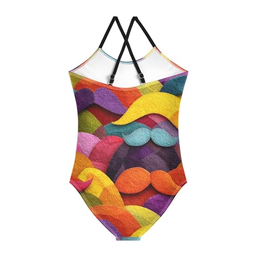 KLL Art Decor Mustache Pattern Retro Happy Fathers Day Girls 1-Piece Bathing Suit Summer Swimwear Adjustable Strap UPF 50+2